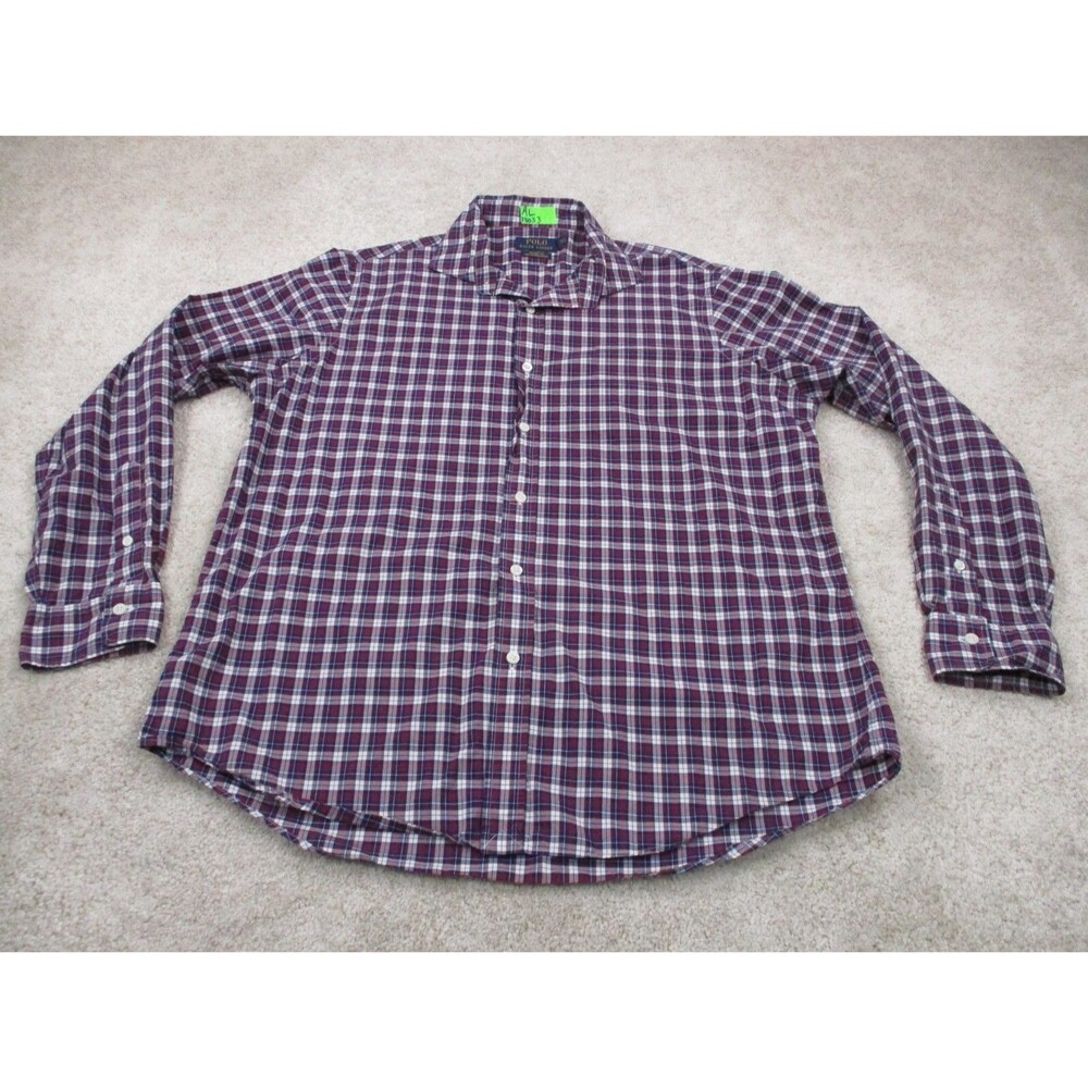Polo Ralph Lauren Shirt Men Extra Large Red White Blue Plaid Stretch Button Up